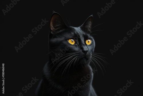 there is a black cat with yellow eyes looking at the camera