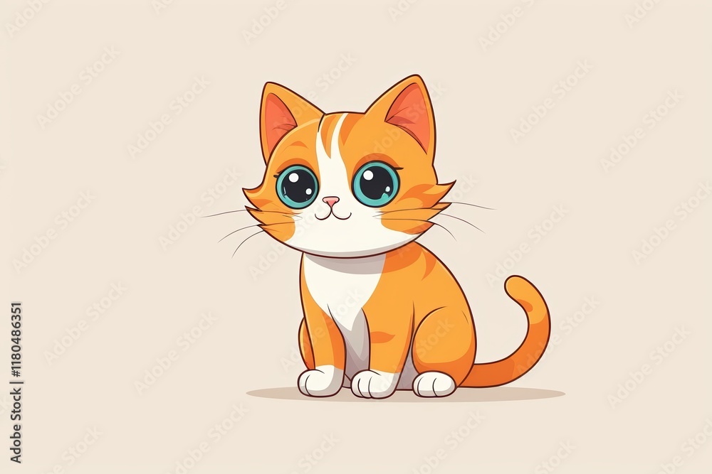 Fototapeta premium cartoon cat with big eyes sitting on the floor