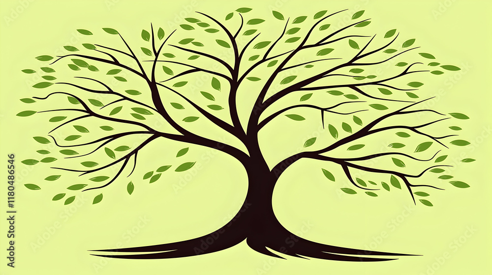 Obraz premium Abstract illustration of a tree with windblown leaves on a light background.