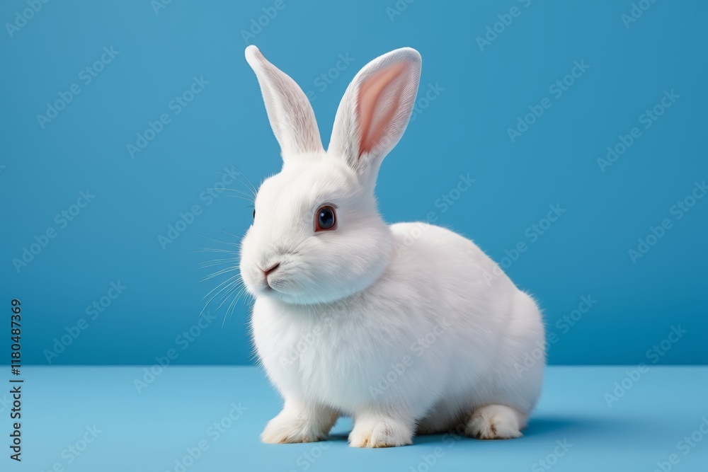 Fototapeta premium there is a white rabbit sitting on a blue surface