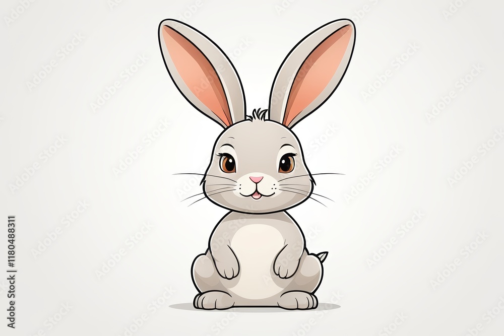 Fototapeta premium cartoon rabbit sitting on the ground with a white background