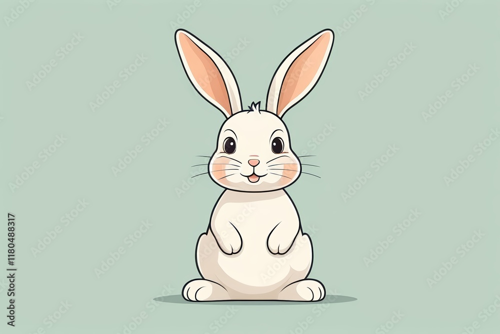 Fototapeta premium cartoon rabbit sitting on its hind legs with a green background