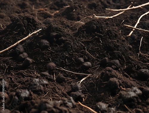 Rich fertile soil enriched with organic compost and natural manure promoting healthy plant growth and sustainable farming practices essential for high-quality crops and environmentally friendly agricu photo