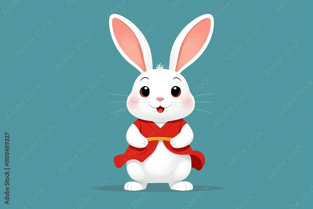 Fototapeta premium cartoon rabbit with red scarf standing on hind legs