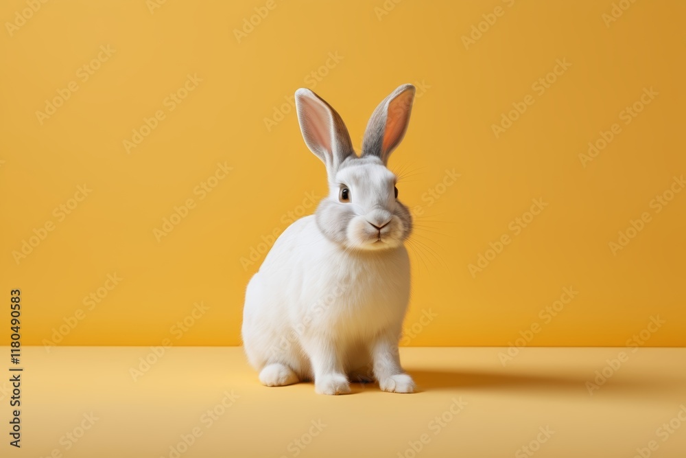Fototapeta premium there is a white rabbit sitting on a yellow surface