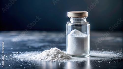 A bottle of fentanyl citrate powder on a sterile surface, pharmaceuticals, medication