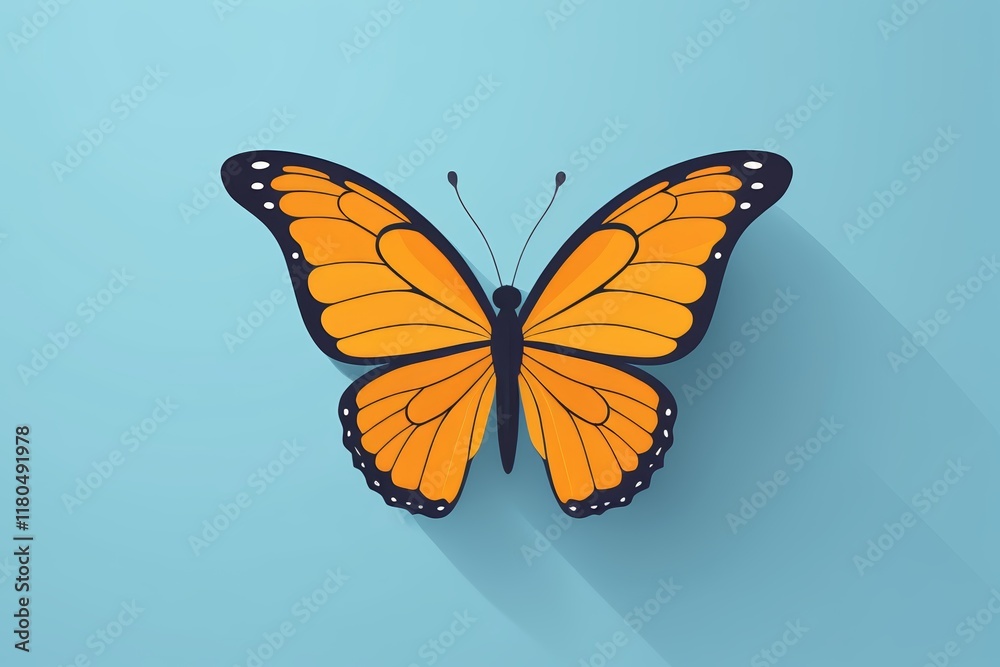 Obraz premium a close up of a butterfly with a long shadow on a blue background