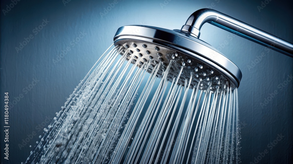 A bathroom shower head with a gentle water spray creates a soothing atmosphere A bathroom shower head with a gentle water spray creates a soothing atmosphere