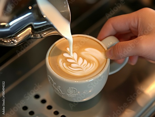 Barista Pouring Latte Art Heart photo