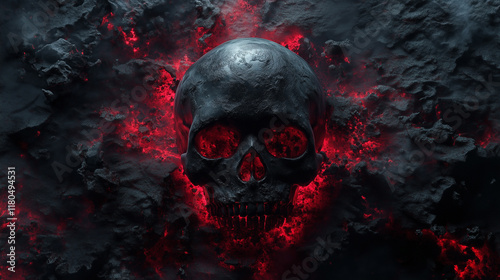 Dark Textured Background with Abstract Skull Patterns and Red Glowing Accents