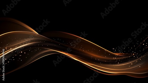 Abstract Golden Waves Flowing Dark Background photo