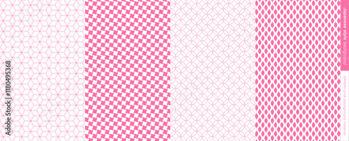 美しい和の幾何学模様。ピンクのベクターデザイン。シンプルな背景素材のセット。