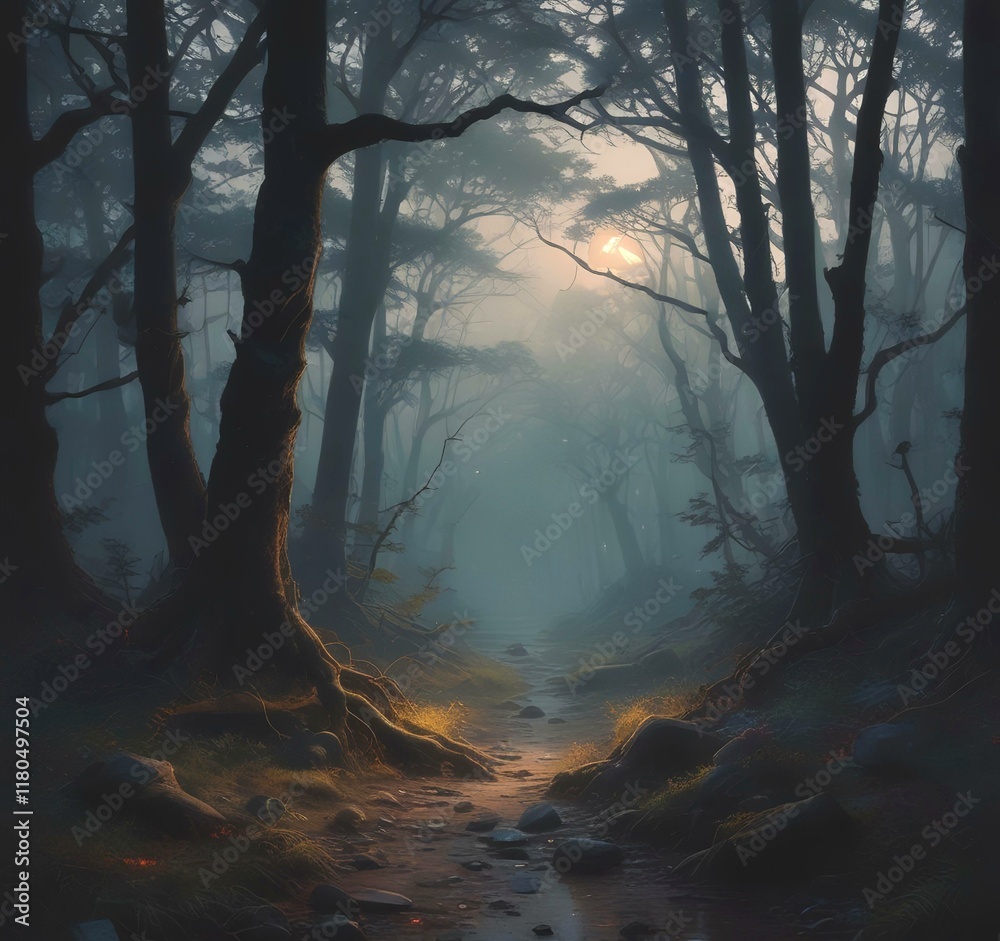 Fototapeta premium Illustration of dark spooky woods.