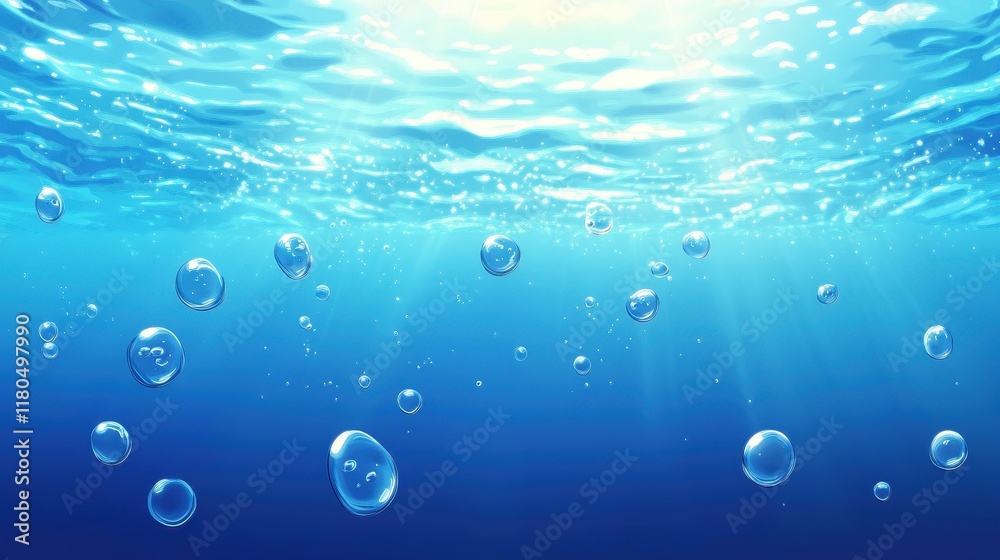 Underwater Scene Showing Bubbles Rising Through Blue Water Underwater Scene Showing Bubbles Rising Through Blue Water