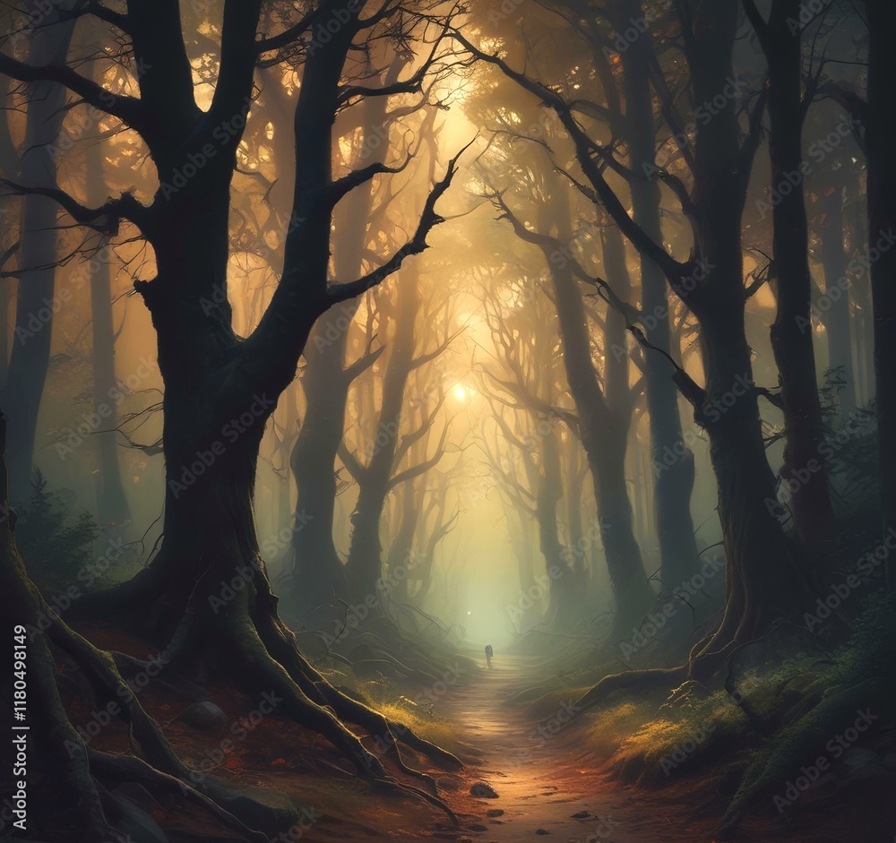 Naklejka premium Illustration of dark spooky woods.