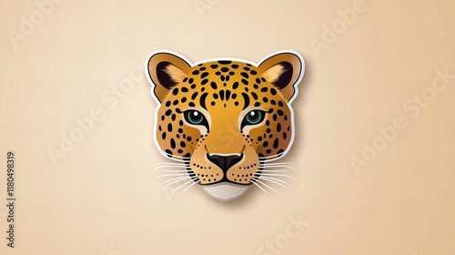 Close-up of a majestic leopard's face,  its striking features highlighted against a warm, neutral background. photo