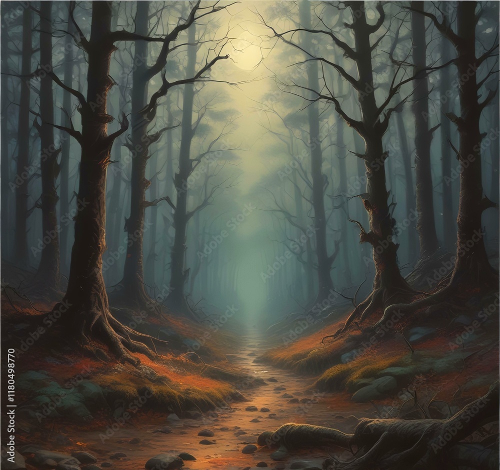 Naklejka premium Illustration of dark spooky woods.