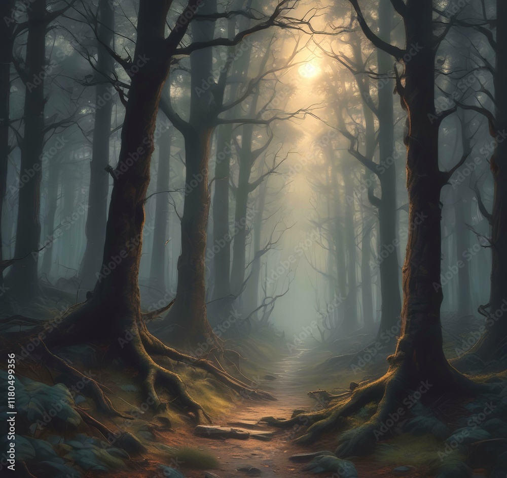 Naklejka premium Illustration of dark spooky woods.