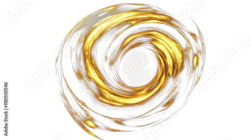 Round gold glowing magical spiral swirl on black isolated on white background