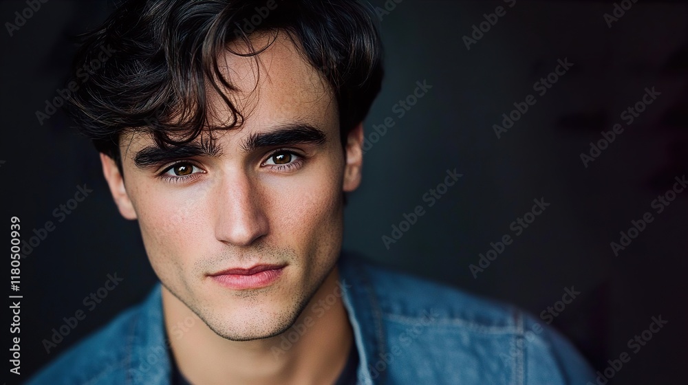 Portrait of a Young Man: Intense Gaze and Serious Expression Portrait of a Young Man: Intense Gaze and Serious Expression