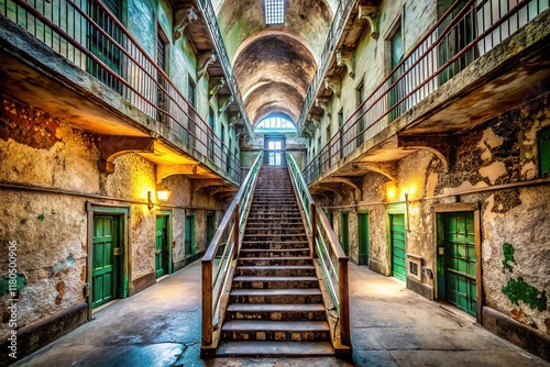 Eastern State Penitentiary: Decrepit Cell Block & Staircase - Historic Prison Photography photo