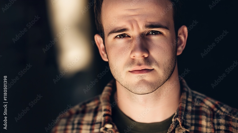 Obraz premium Portrait of a Young Man: Serious and Thoughtful Expression