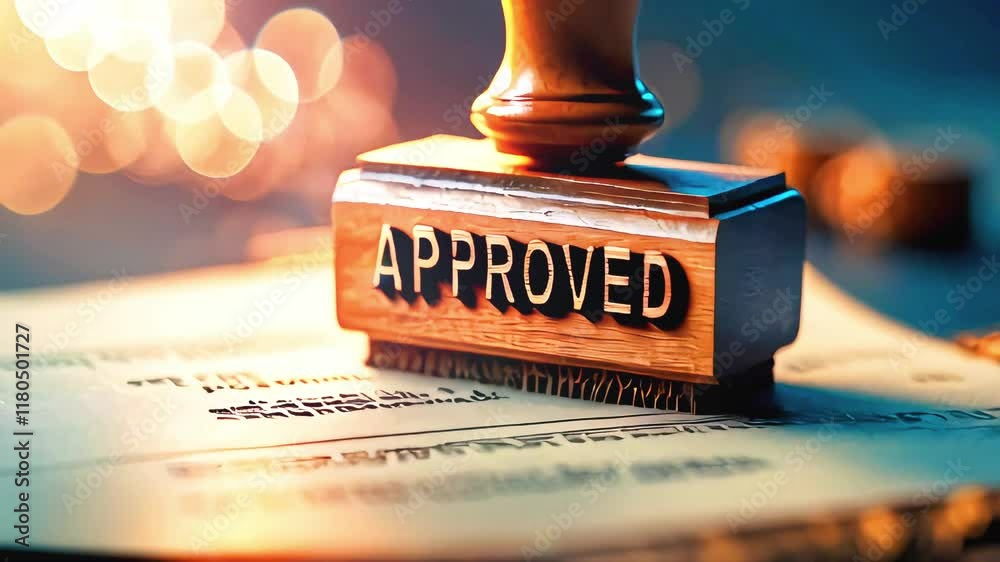 Approved Stamp on Document with Warm Bokeh Glow
