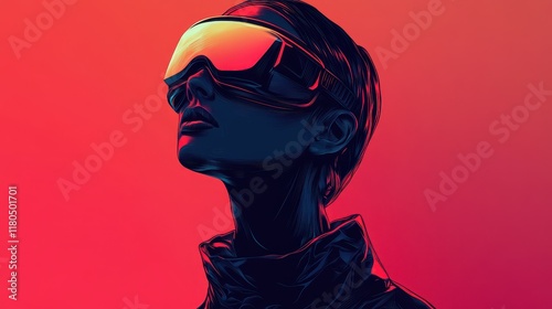 Futuristic Woman Wearing Stylish Goggles Gazing Upward