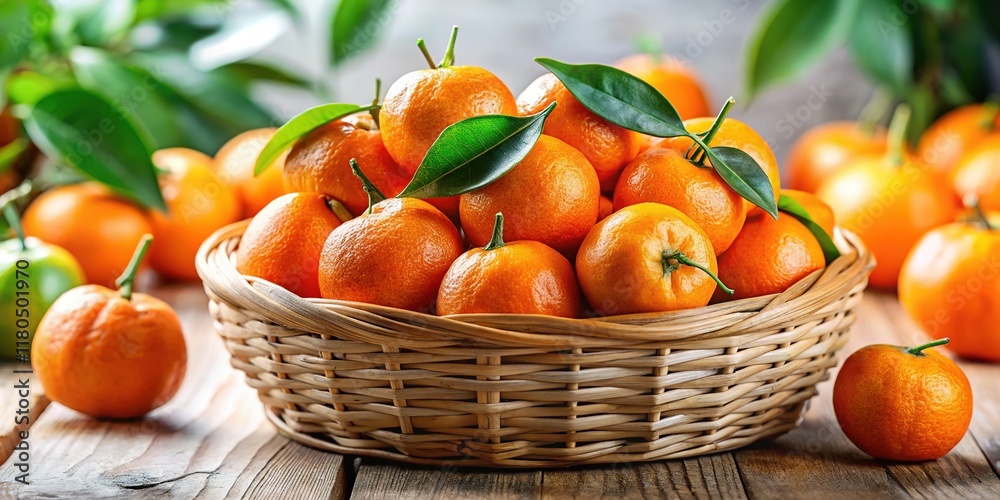Fresh Tangerines in Basket - Vibrant Fruit Still Life Fresh Tangerines in Basket - Vibrant Fruit Still Life