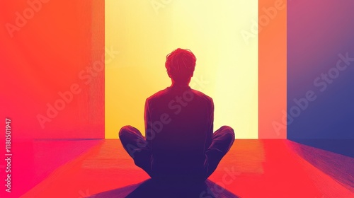Person Meditates Facing Bright Yellow Light