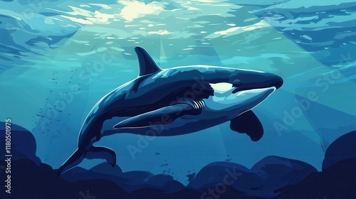 Majestic Orca Swims Gracefully Through Ocean Depths