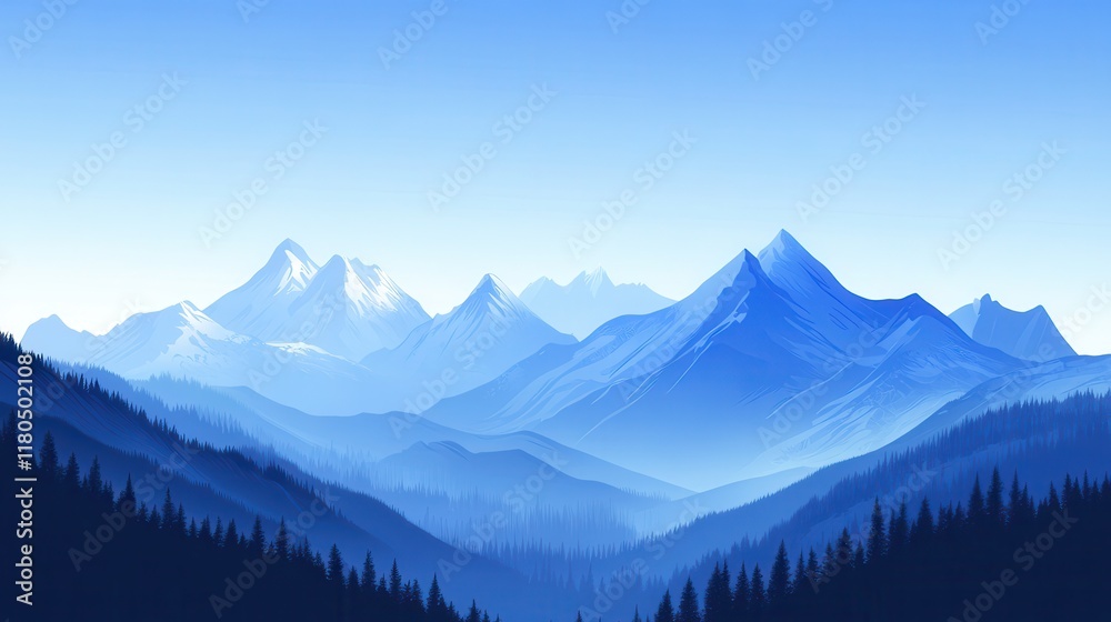 Obraz premium Serene Blue Mountainscape Winter Landscape Scene