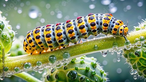 Mullein Moth Caterpillar Rain Photography:  Sharp Images of Shargacucullia verbasci on Mullein photo