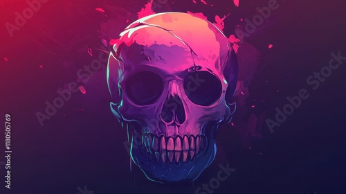 Neon Pink Skull Artistic Digital Illustration
