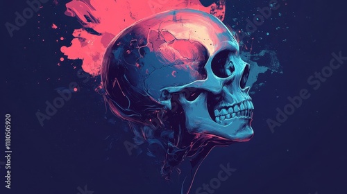 Abstract Skull Art Neon Colors Paint Splatter