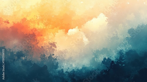 Abstract Orange Teal Watercolor Sky Painting