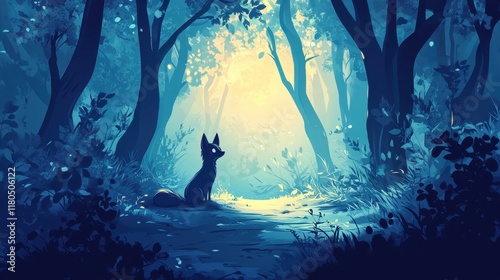 Solitary Fox In A Blue Forest Path
