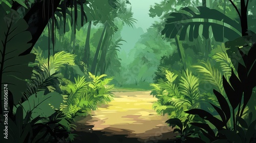 Lush Green Jungle Path Leading Into The Distance