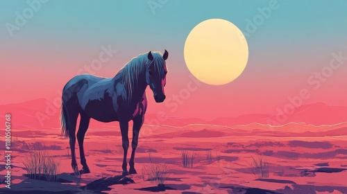 Lone Horse Silhouetted Against Desert Sunset