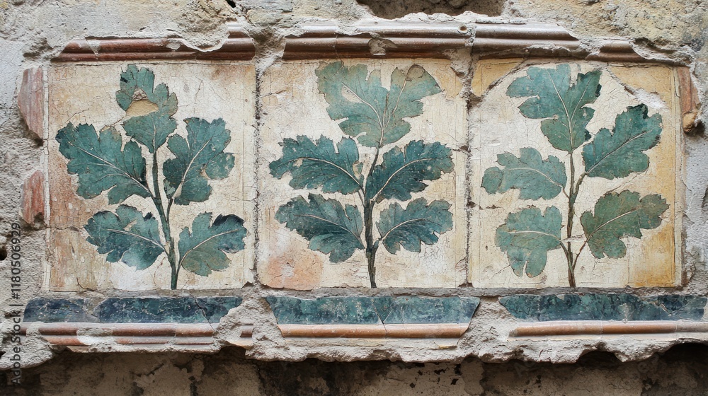 Naklejka premium Roman mosaic fragment, faded colors, ancient tiles, worn by time 