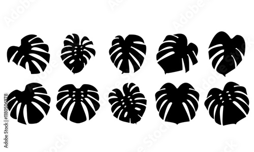 Set Of Mostera Leaf Silhouette Icon, Simple Icon Vector Design, best used for presentation, application, web and banner