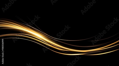 Abstract Golden Waves On Black Background