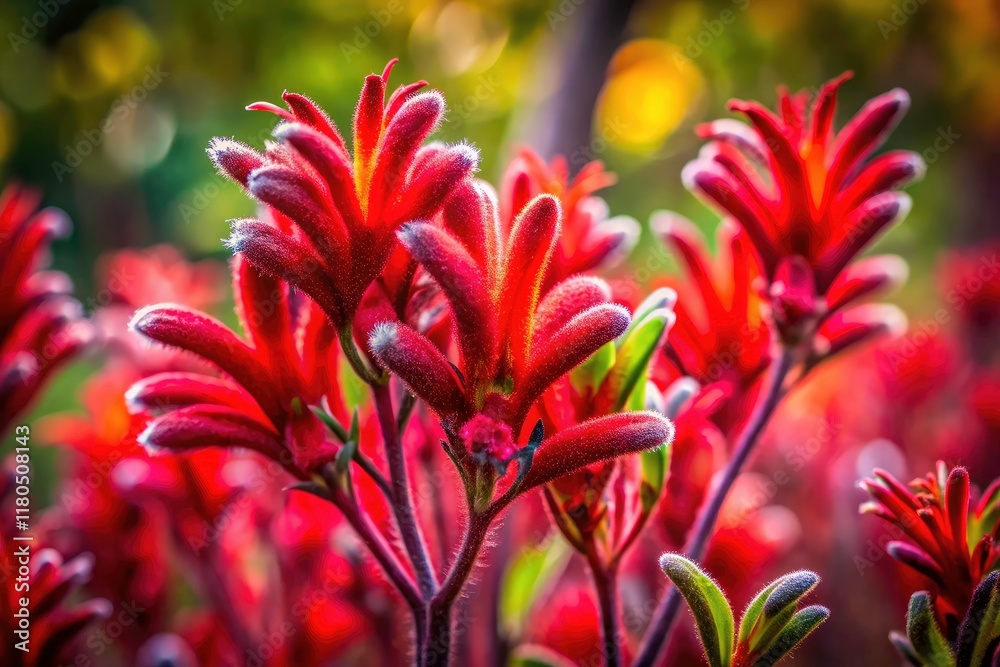 High-resolution close-up: Australia's rare red Kangaroo Paw flowers, a breathtaking full-frame spectacle. High-resolution close-up: Australia's rare red Kangaroo Paw flowers, a breathtaking full-frame spectacle.
