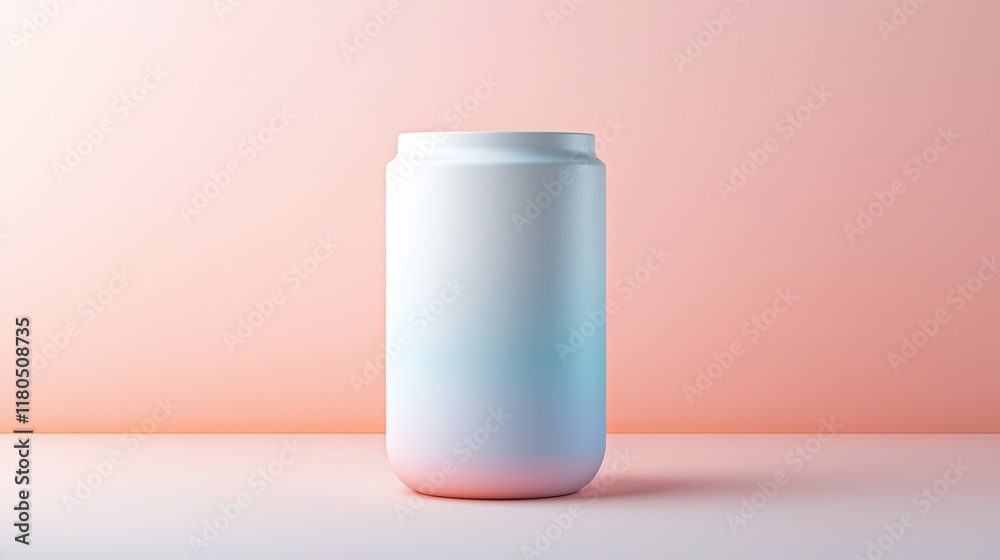 Minimalistic drink can with a smooth gradient on a pastel background. Minimalistic drink can with a smooth gradient on a pastel background.