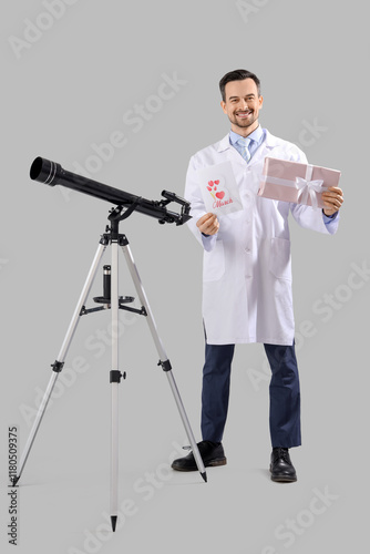 Happy male astronomer with ...