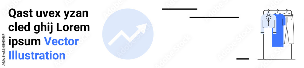 Upward arrow chart representing business growth alongside a clothing rack with various apparel. Ideal for business development, retail marketing, sales strategy, financial growth, e-commerce, fashion Upward arrow chart representing business growth alongside a clothing rack with various apparel. Ideal for business development, retail marketing, sales strategy, financial growth, e-commerce, fashion