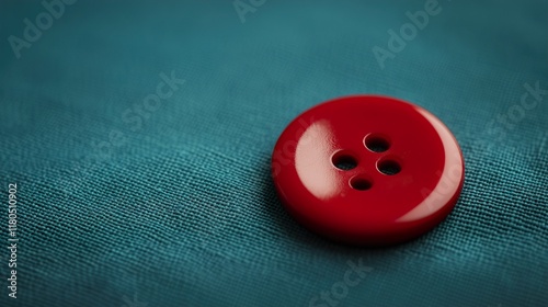 Red Button on Teal Fabric: A Close-Up Macro Photography photo