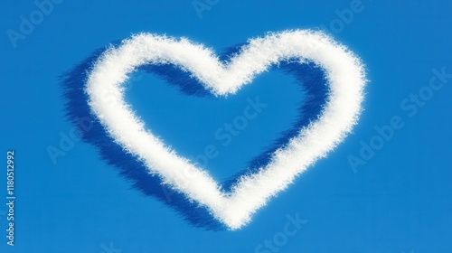 A fluffy white heart shape against a clear blue sky, symbolizing love and positivity.
