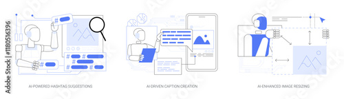Artificial Intelligence in social media abstract concept vector illustrations.