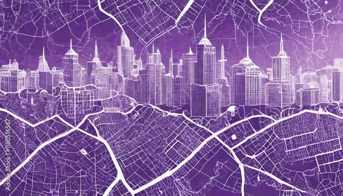 Purple and white pattern with a Purple background map lines sigths and pattern with topograp. photo